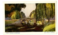 Coloured postcard of Trinity Bridge, Cambridge