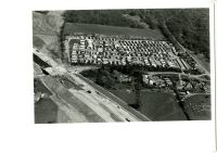 Aerial black and white photograph of Caravan Park 