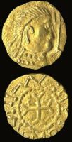Early Anglo Saxon gold tremissis or gold coin (one of two - see EPPMS.2024.20.1), c. 630- c. 650