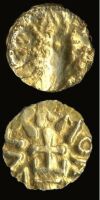 Early medieval gold tremissis or gold coin (one of two - see EPPMS.2024.20.2), c.585 – c.675