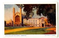 Coloured postcard of King's College and Chapel. Cambridge