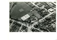 Black and white aerial photograph of Waltham Abbey