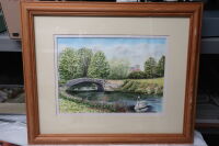 Framed, glazed and mounted print of a watercolour: The Abbey and Harold's Bridge by Ron Chapman