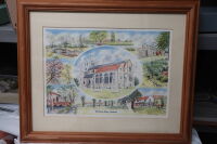 Framed, glazed and mounted print of a lithograph: Waltham Abbey Gardens by Ron Chapman